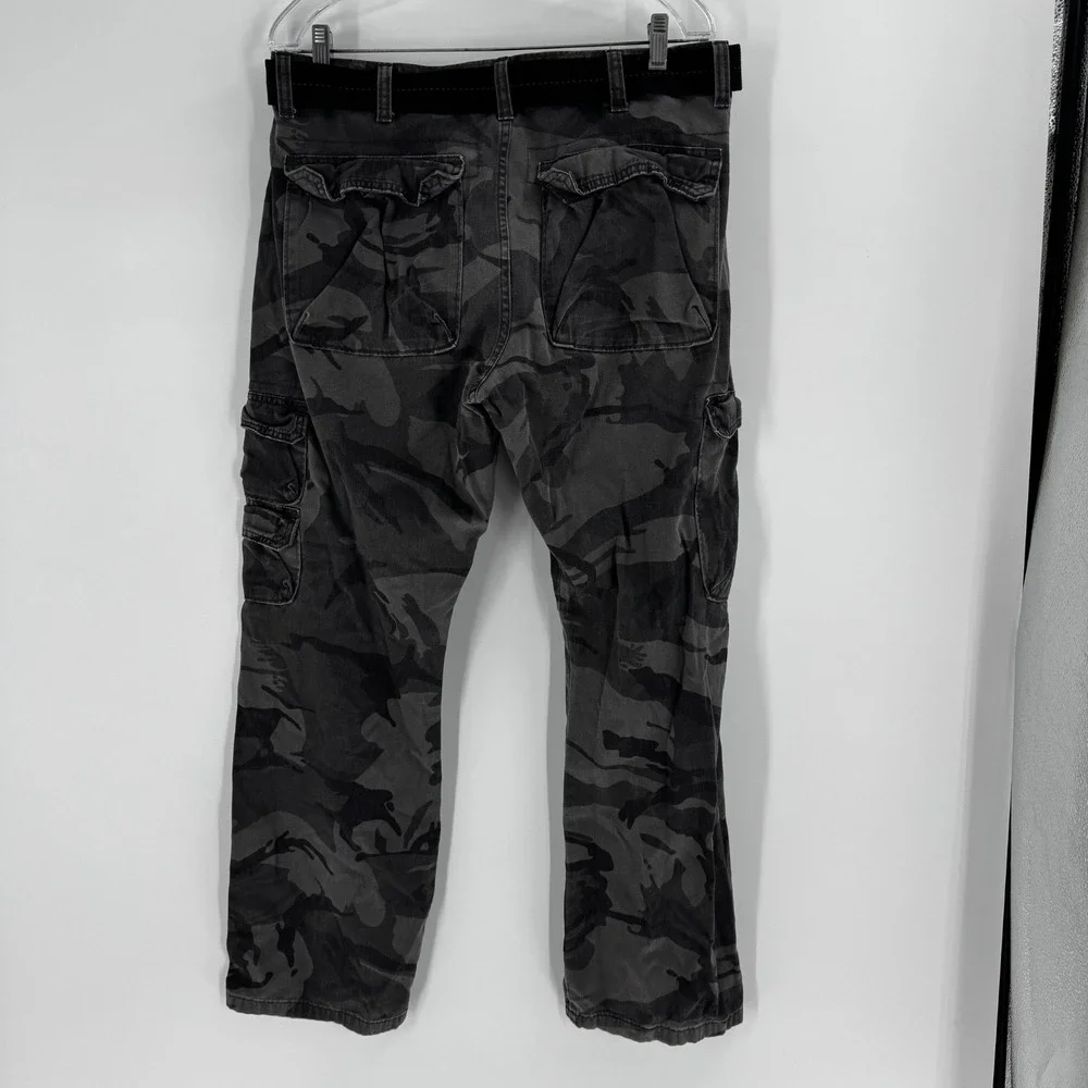 Wrangler Belted Cargo Camo Pants Men's 34X30 Gray Utility Tactical Outdoors Hike